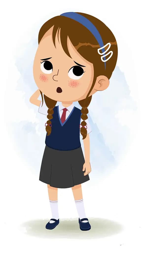 A little brown hair confused girl animated cartoon character aka nancy 3/4