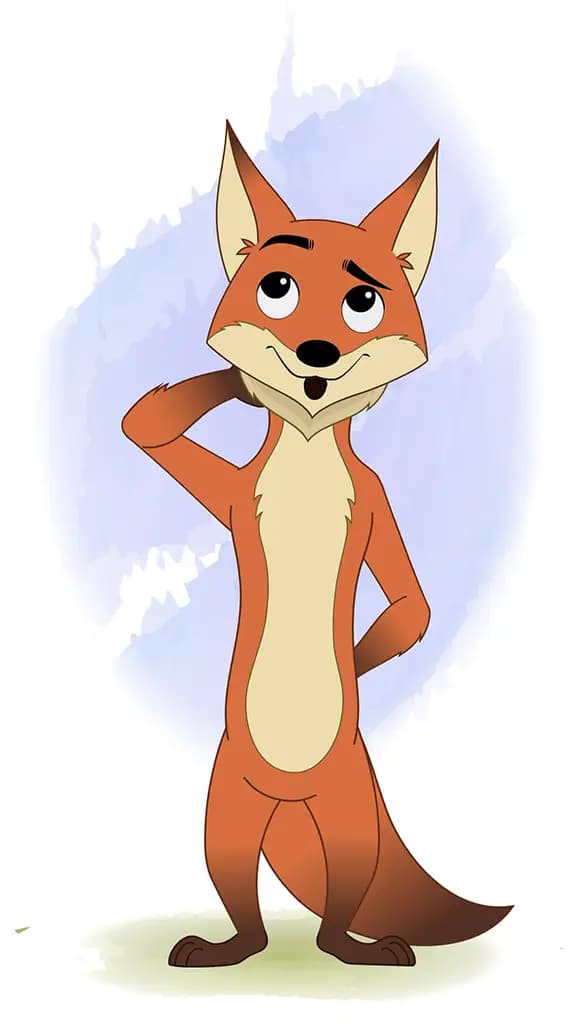 A confused little fox animated cartoon character aka fuxo the fox