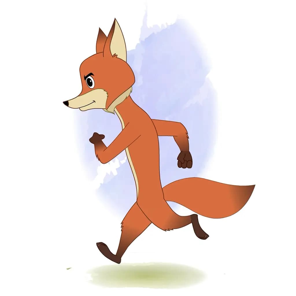 A little fox running fast side view animated cartoon character aka fuxo the fox