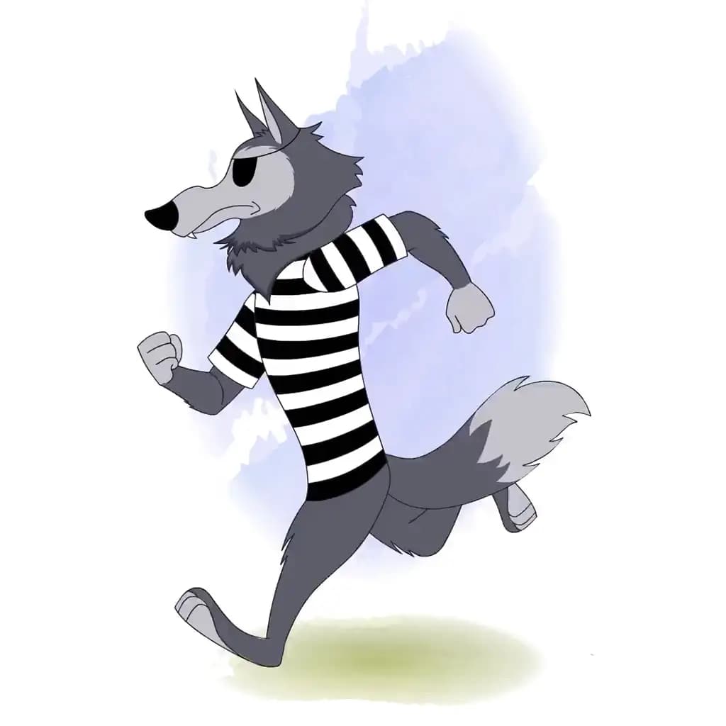 thief wolf animal running fast side view animated cartoon character