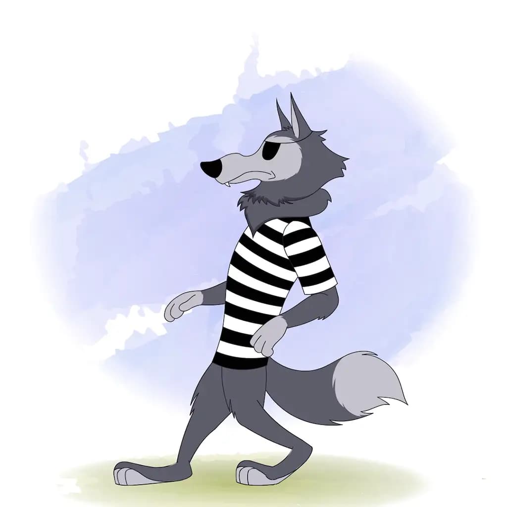 thief wolf animal sneak walking animated vector cartoon character