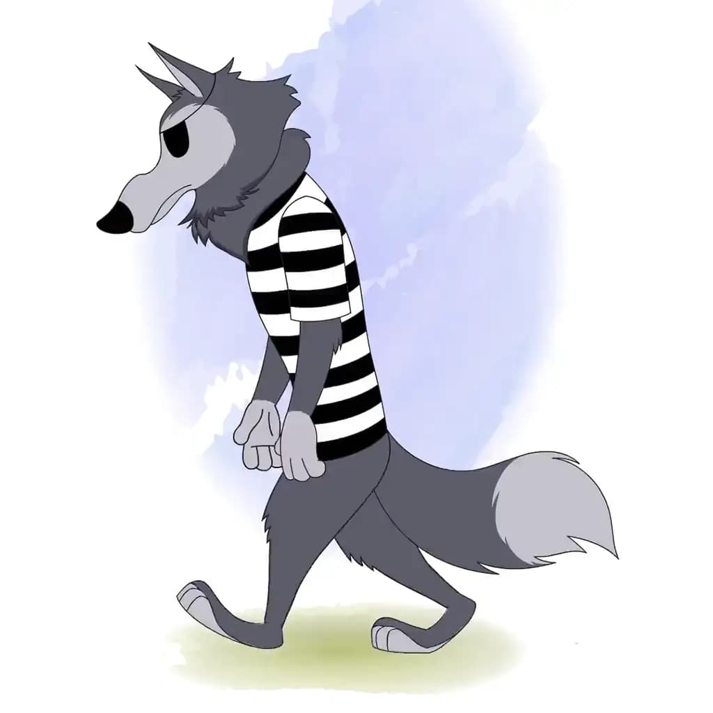 tired thief wolf animal walking animated cartoon character