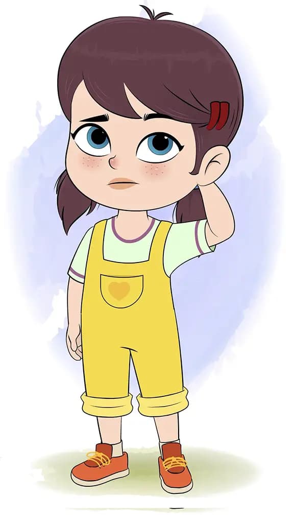 A confused cute girl animated cartoon character aka alice 3/4