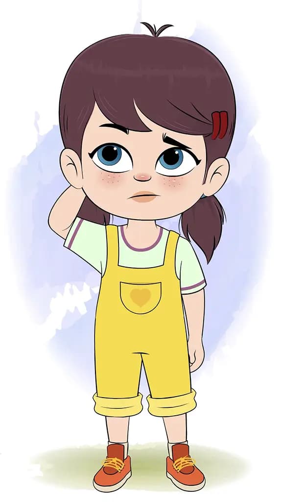 A confused cute girl animated cartoon character aka alice