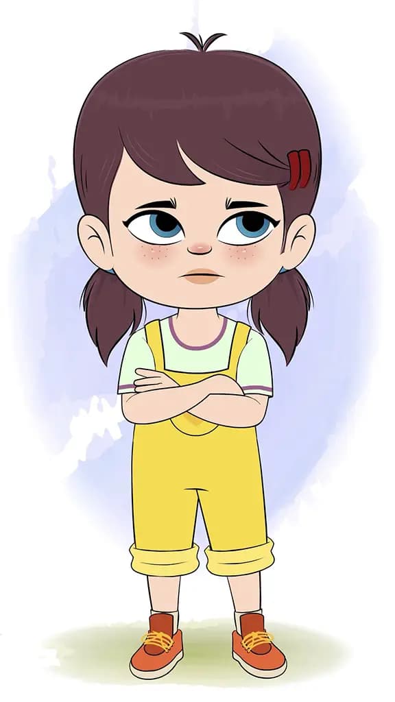 An annoyed cute girl animated cartoon character aka alice