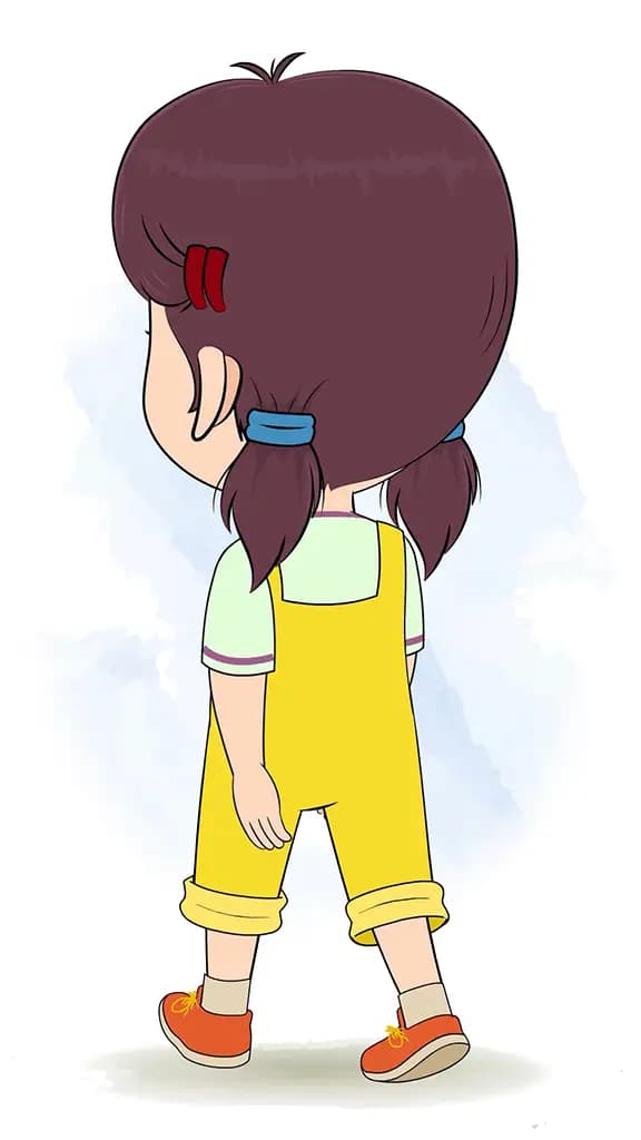 A girl walking in back third view animated vector cartoon character AKA Alice