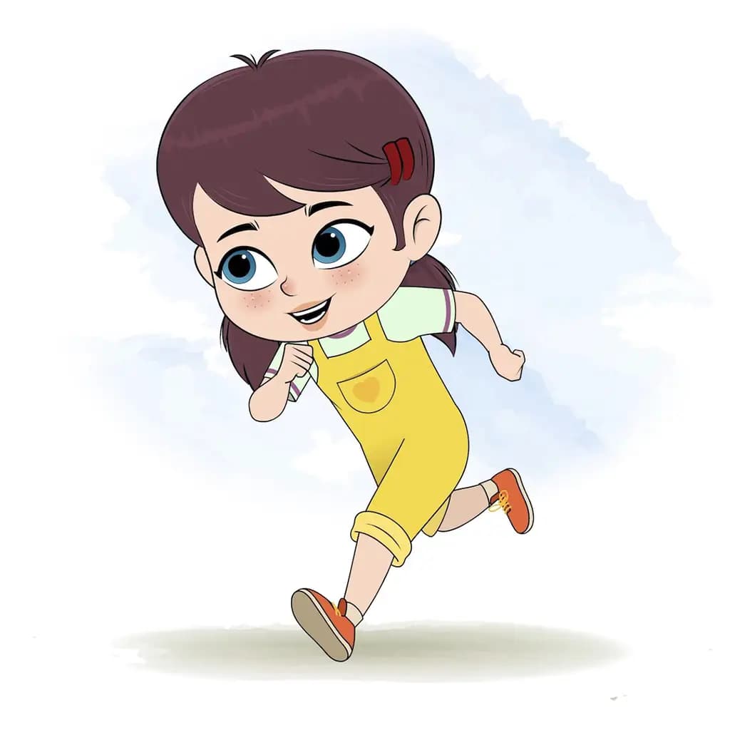 A cute girl running three quarter view animated cartoon character aka alice 3/4
