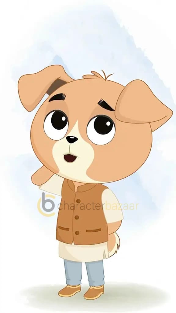 A cute little confused dog animated cartoon character aka tara the dog 3/4