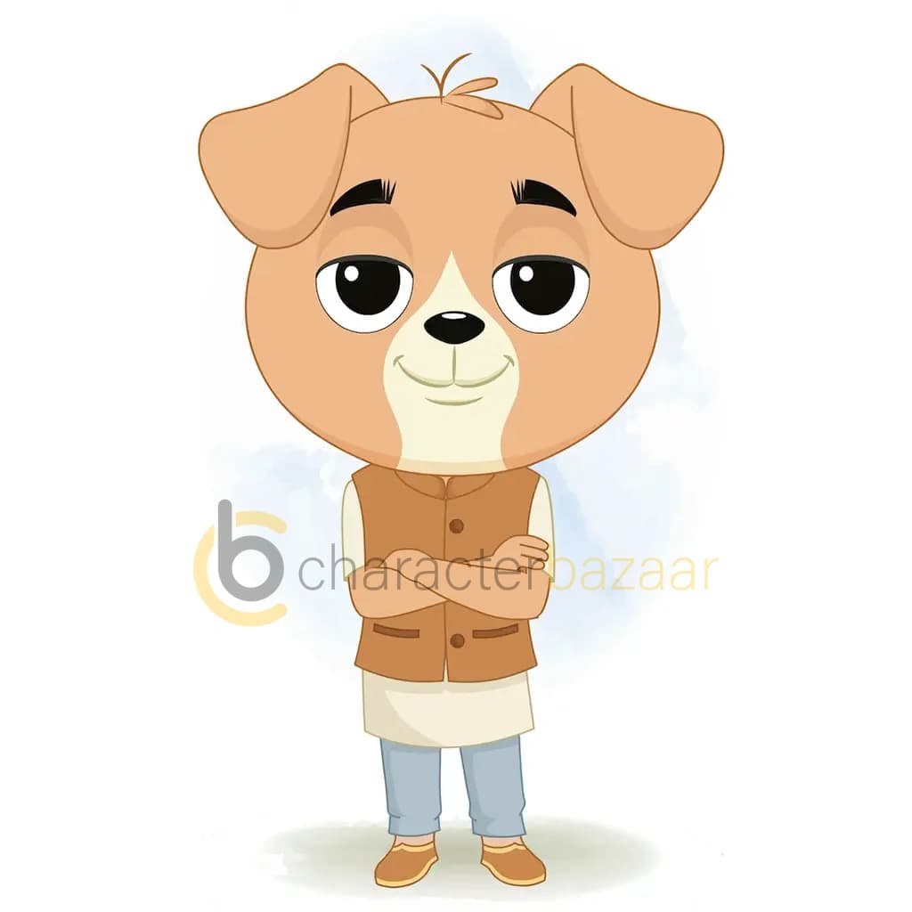 A cute little dog standing with cross hand and talking animated cartoon character aka tara the dog