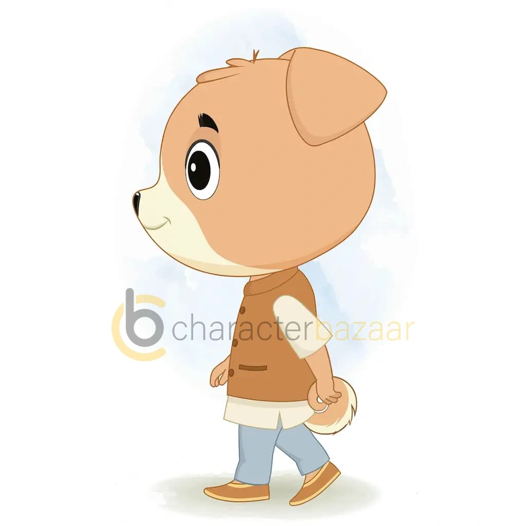 A cute little dog walking side view animated cartoon character aka tara the dog