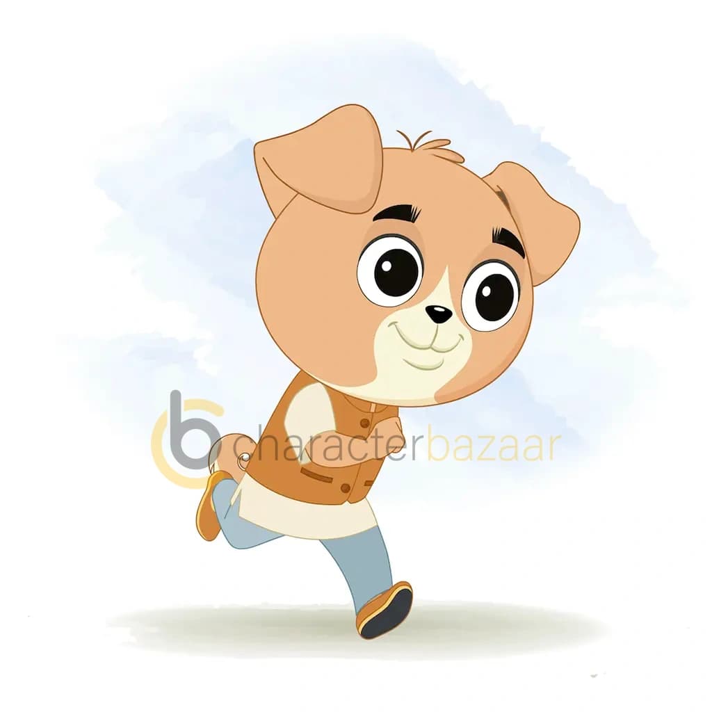 A cute little dog running three quarter view animated cartoon character aka tara the dog