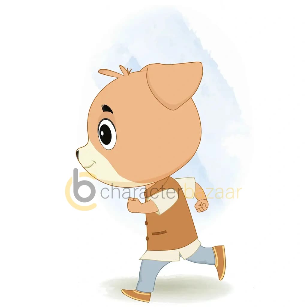 A cute little dog running fast side view animated cartoon character aka tara the dog