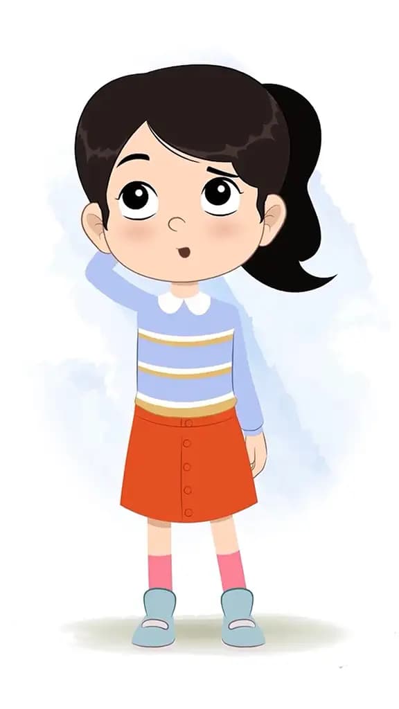 A confused little girl animated cartoon character aka jiya