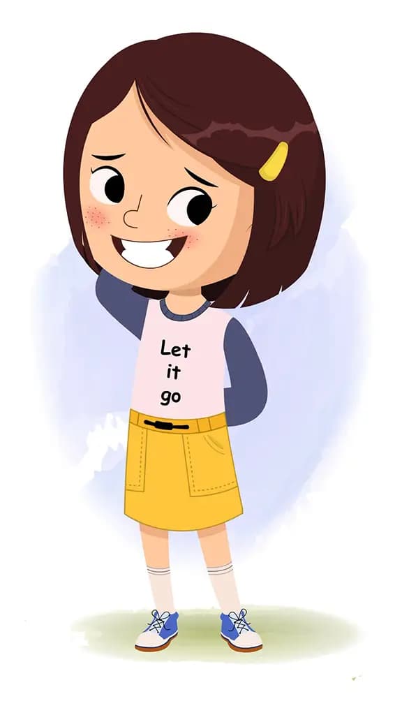 A confused cute little girl animated cartoon character aka misti 3/4