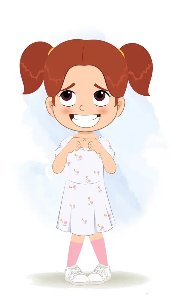 A nervous cute girl animated cartoon character aka kira