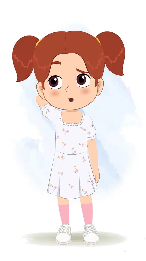 A confused cute girl animated cartoon character aka kira