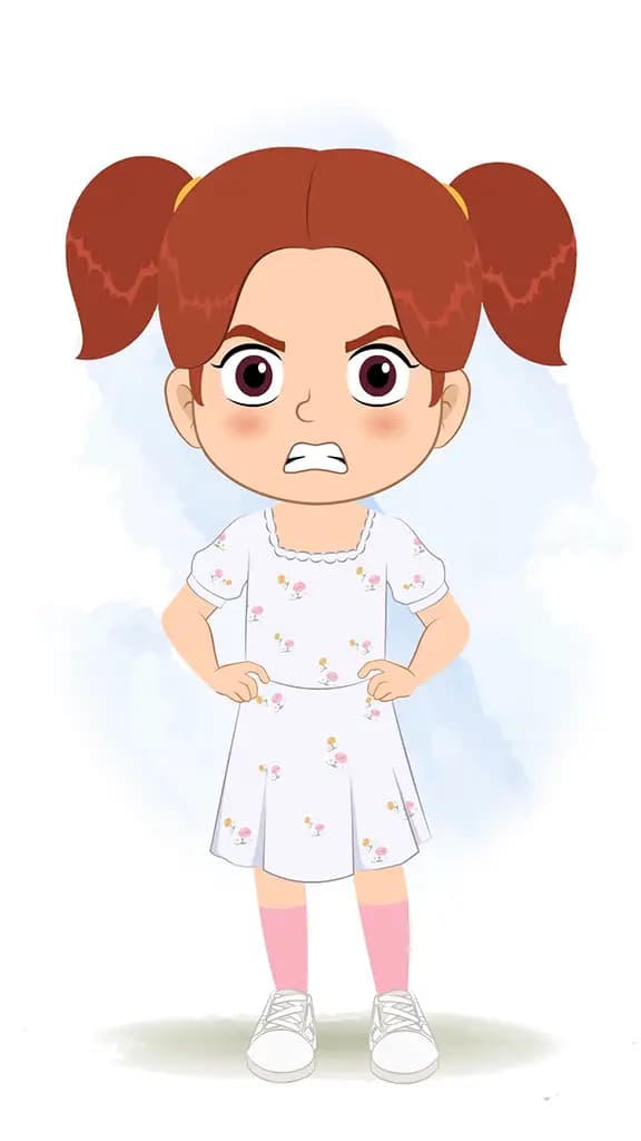 An angry cute girl animated cartoon character aka kira