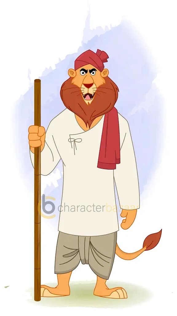 angry lion in clothes animated cartoon character