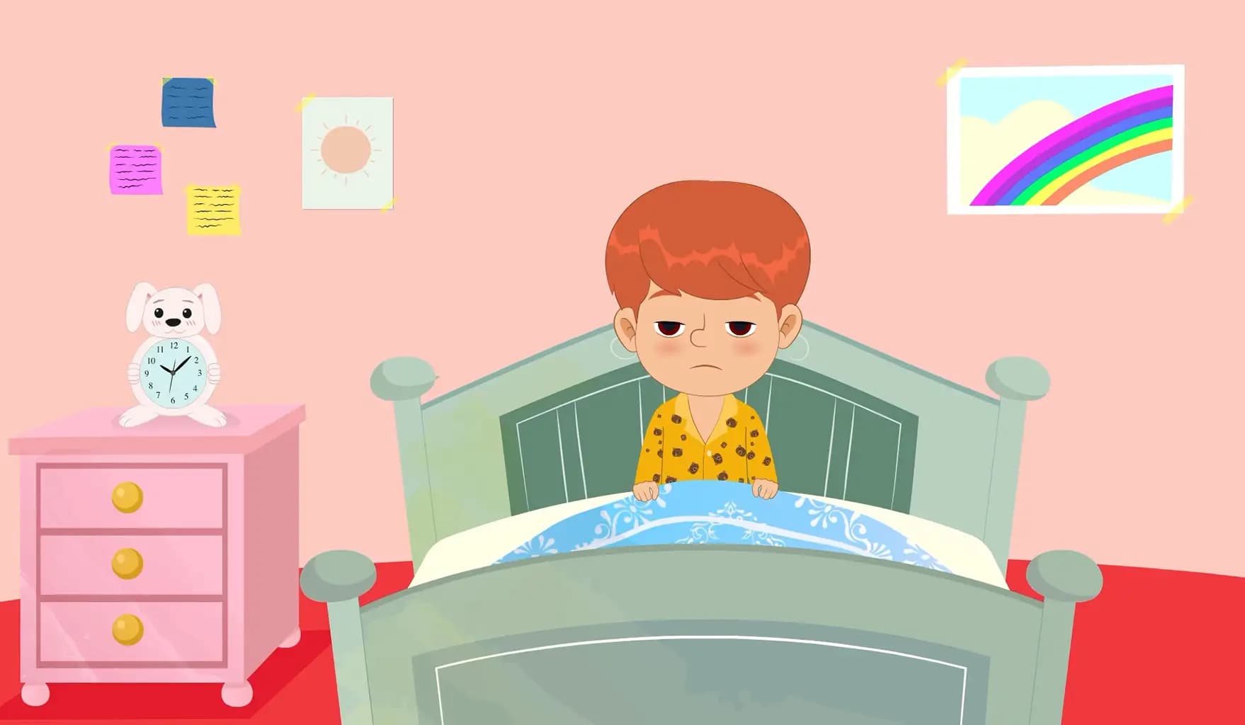 A cute boy animated cartoon character waking up in morning aka max