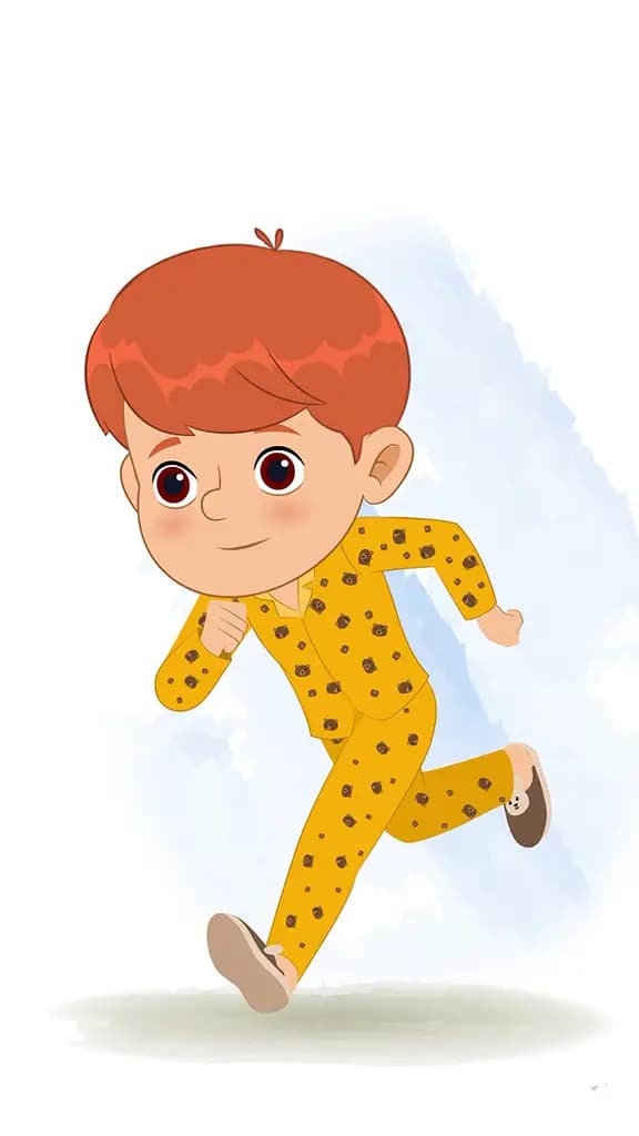 A little boy running three quarter view animated cartoon character aka max