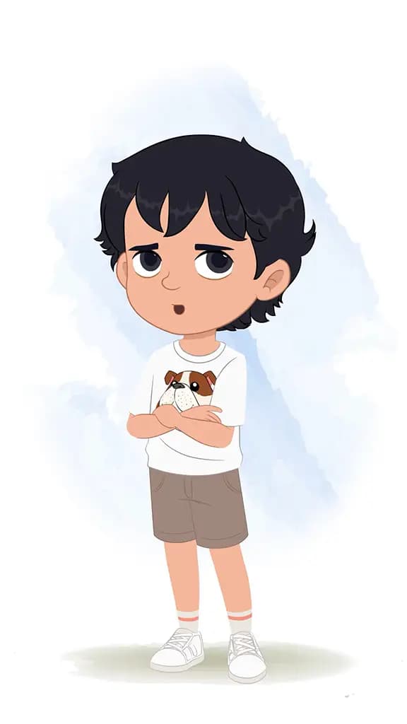 An annoyed cool boy animated cartoon character aka min min 3/4