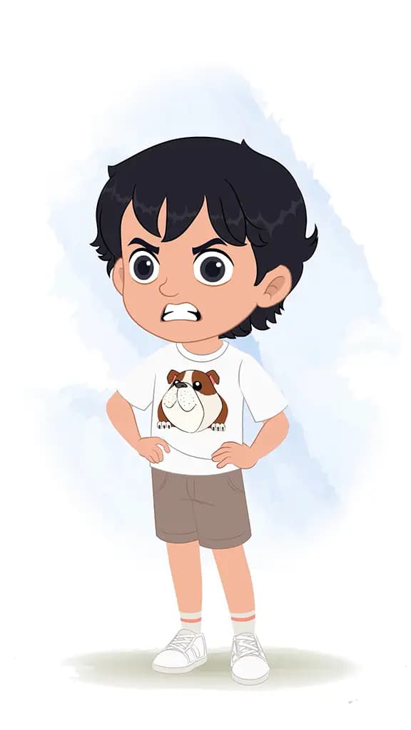 An angry cool boy animated cartoon character aka min min 3/4