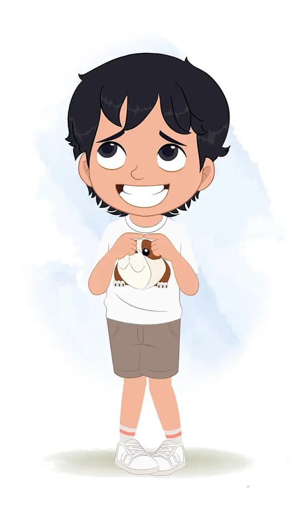 A nervous cool boy animated cartoon character aka min min