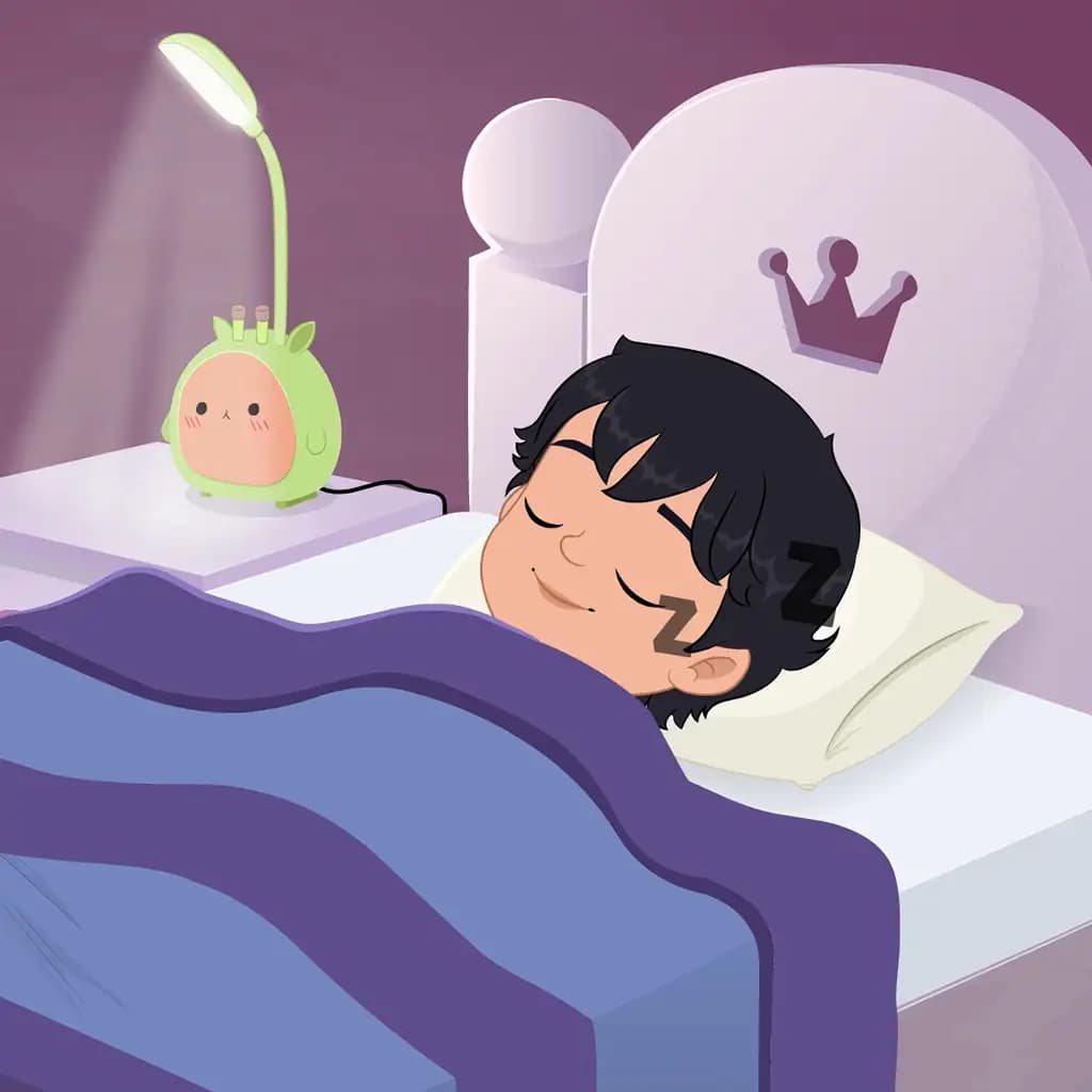 A cute boy animated cartoon character sleeping on his bedroom aka min min