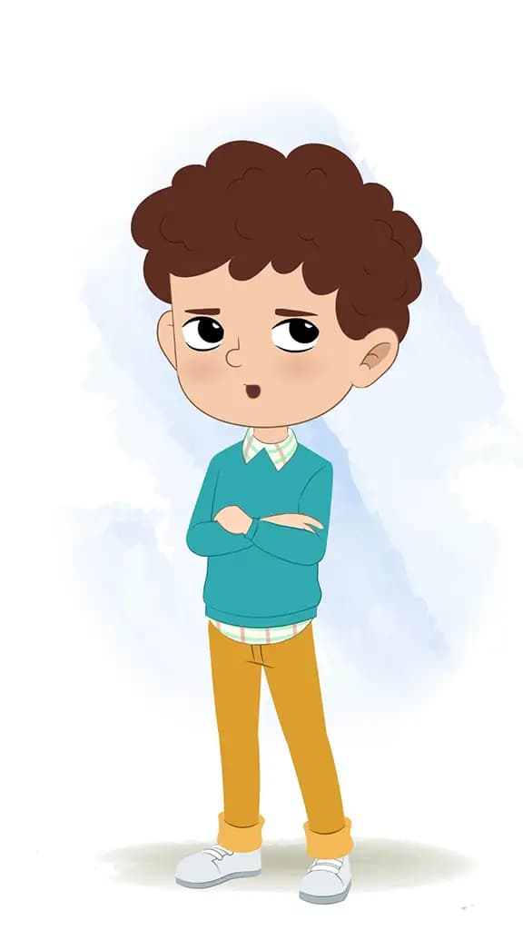An annoyed smart boy animated cartoon character aka roni 3/4