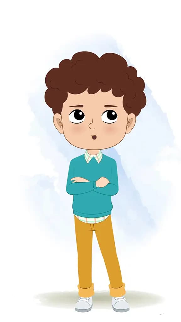 An annoyed smart boy animated cartoon character aka roni