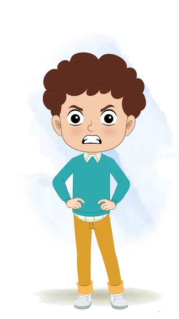 An angry smart boy animated cartoon character aka roni