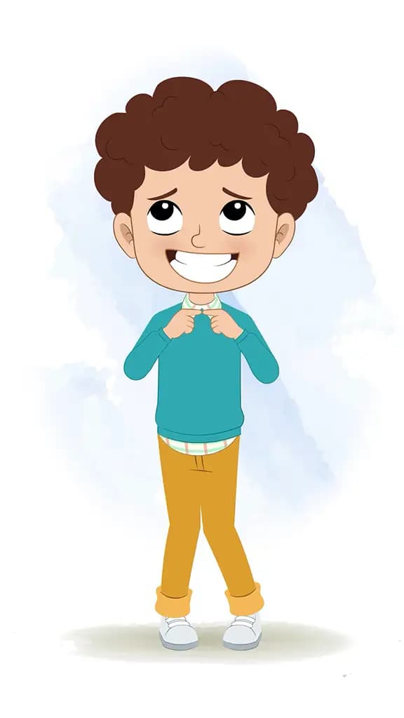 A nervous smart boy animated cartoon character aka roni