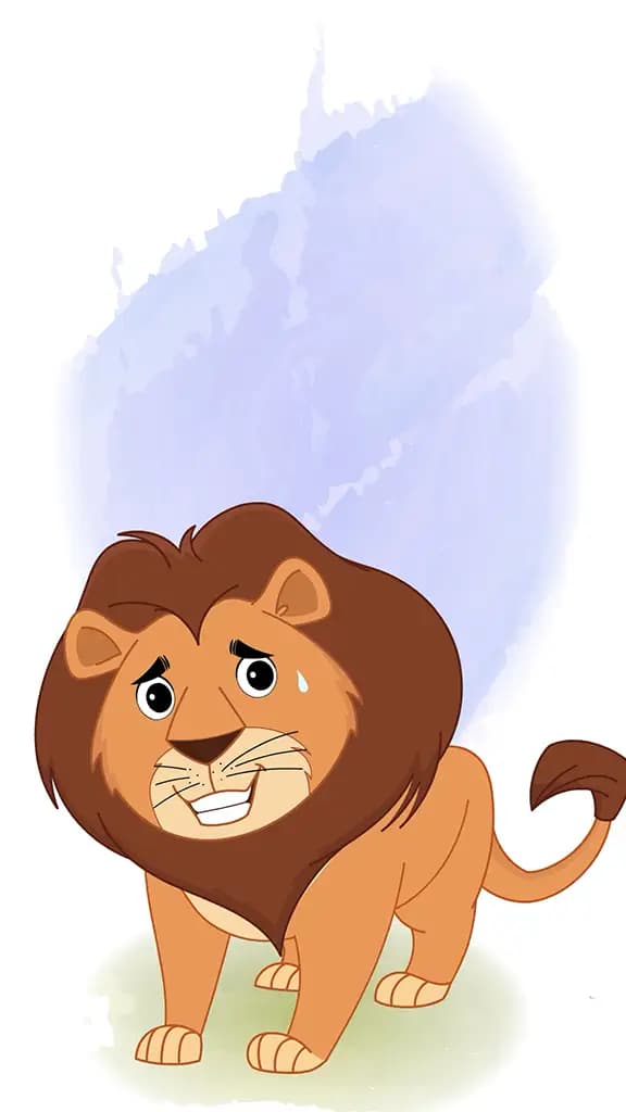 nervous cute lion animated cartoon character