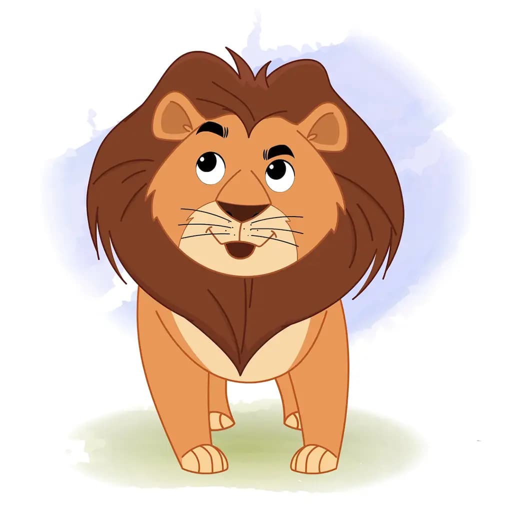 cute confused lion front animated cartoon character