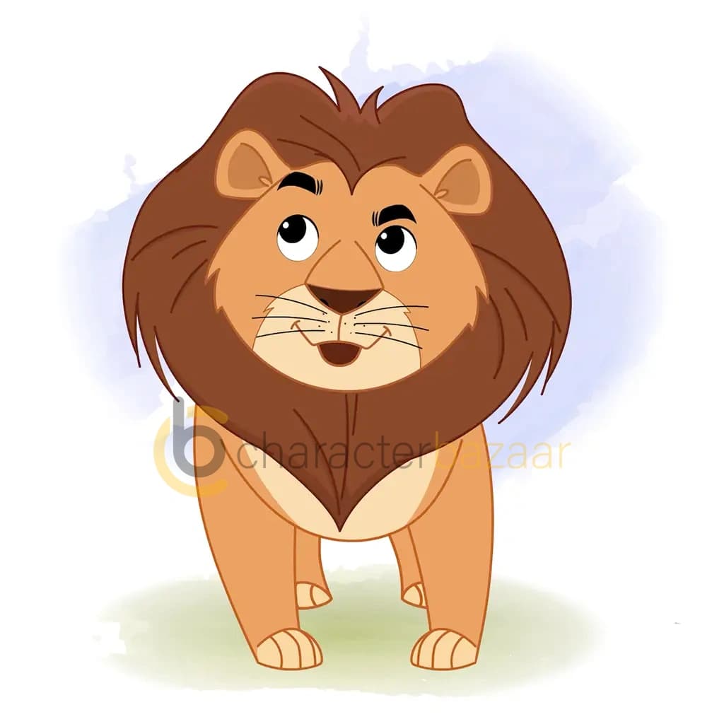 cute confused lion front animated cartoon character