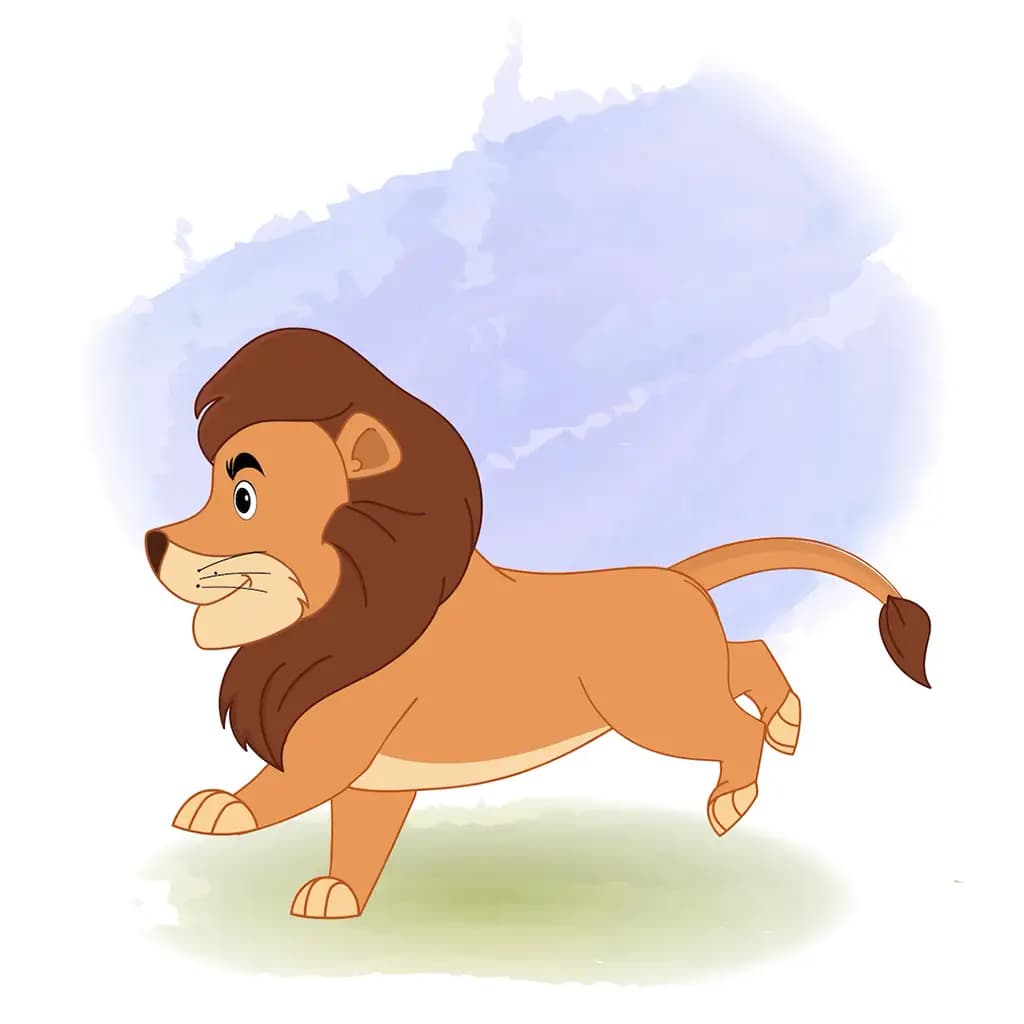 cute lion running fast side view animated cartoon character