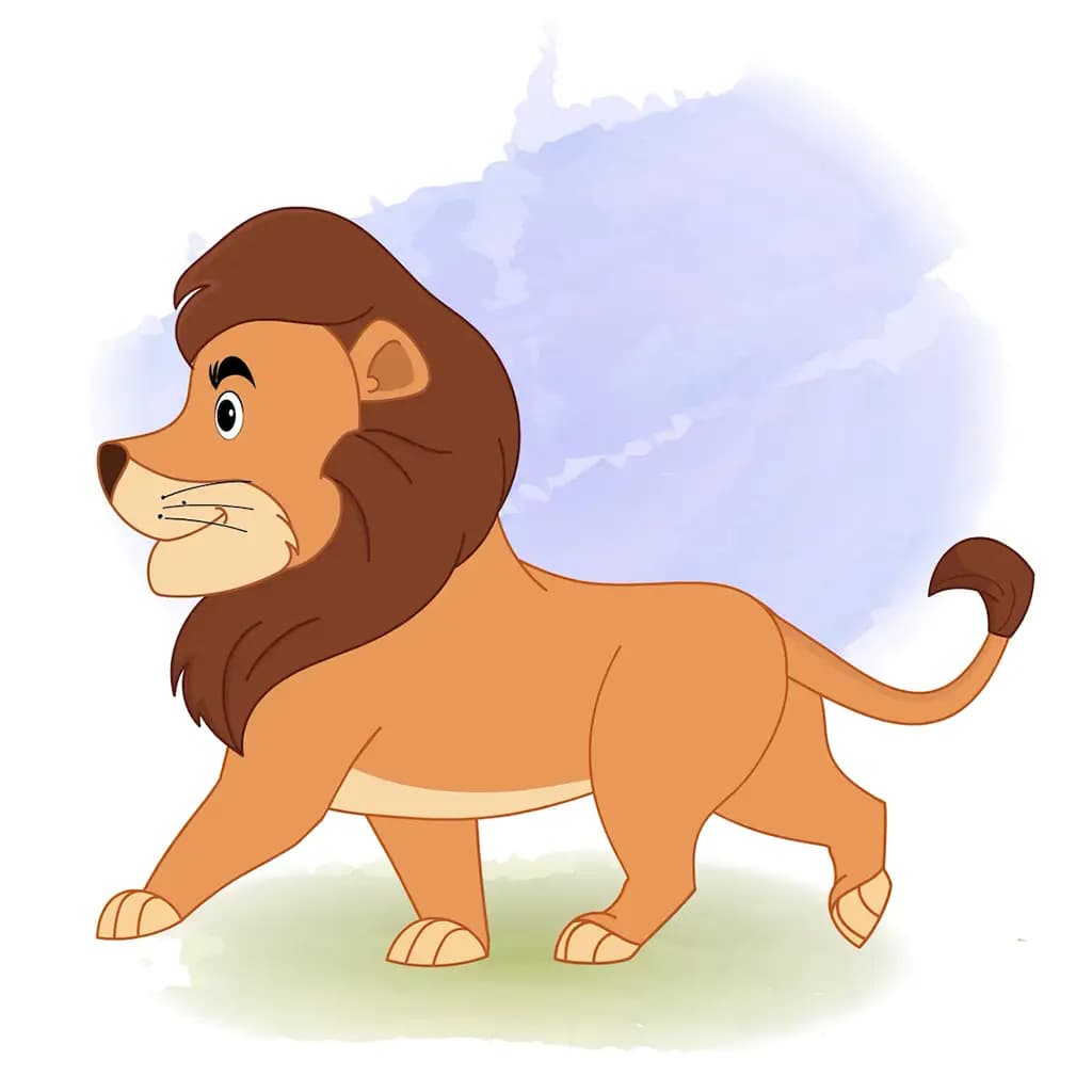 cute lion walking side view animated cartoon character