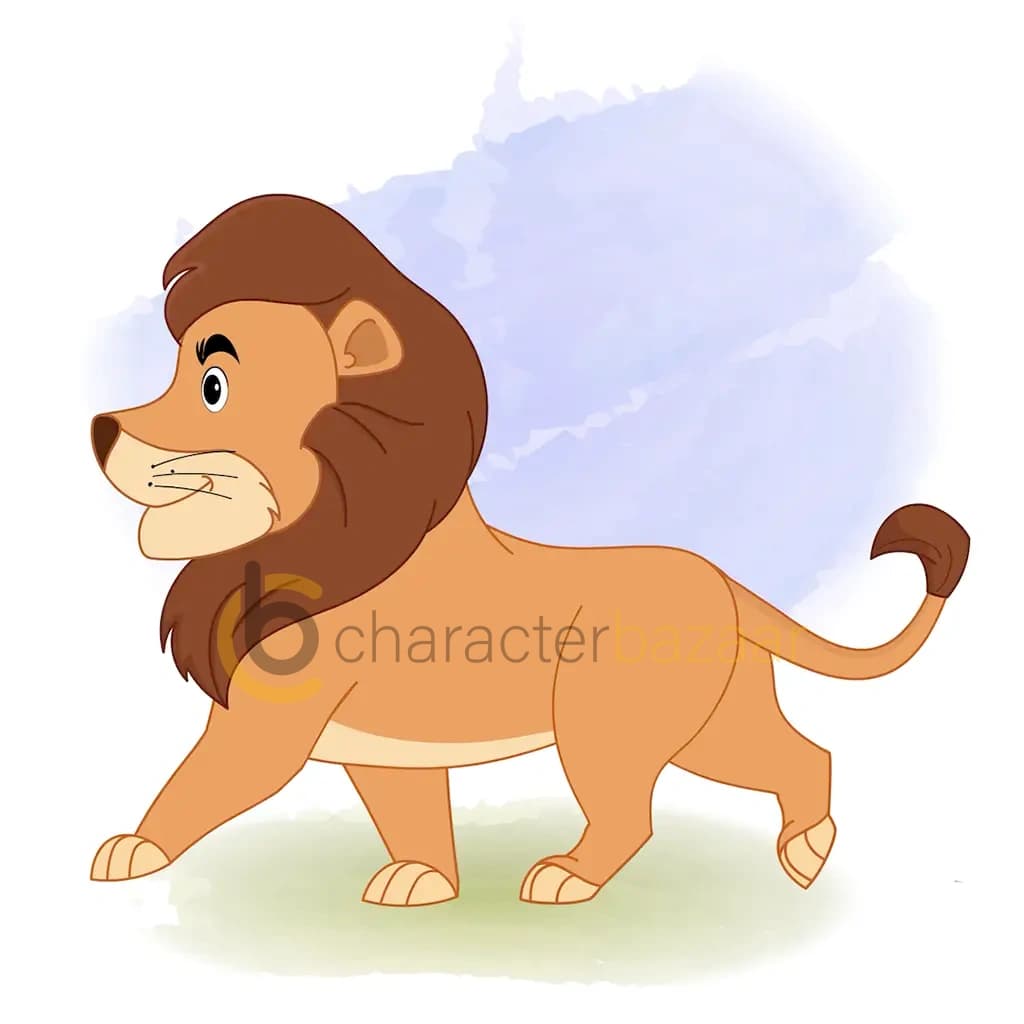 cute lion walking side view animated cartoon character