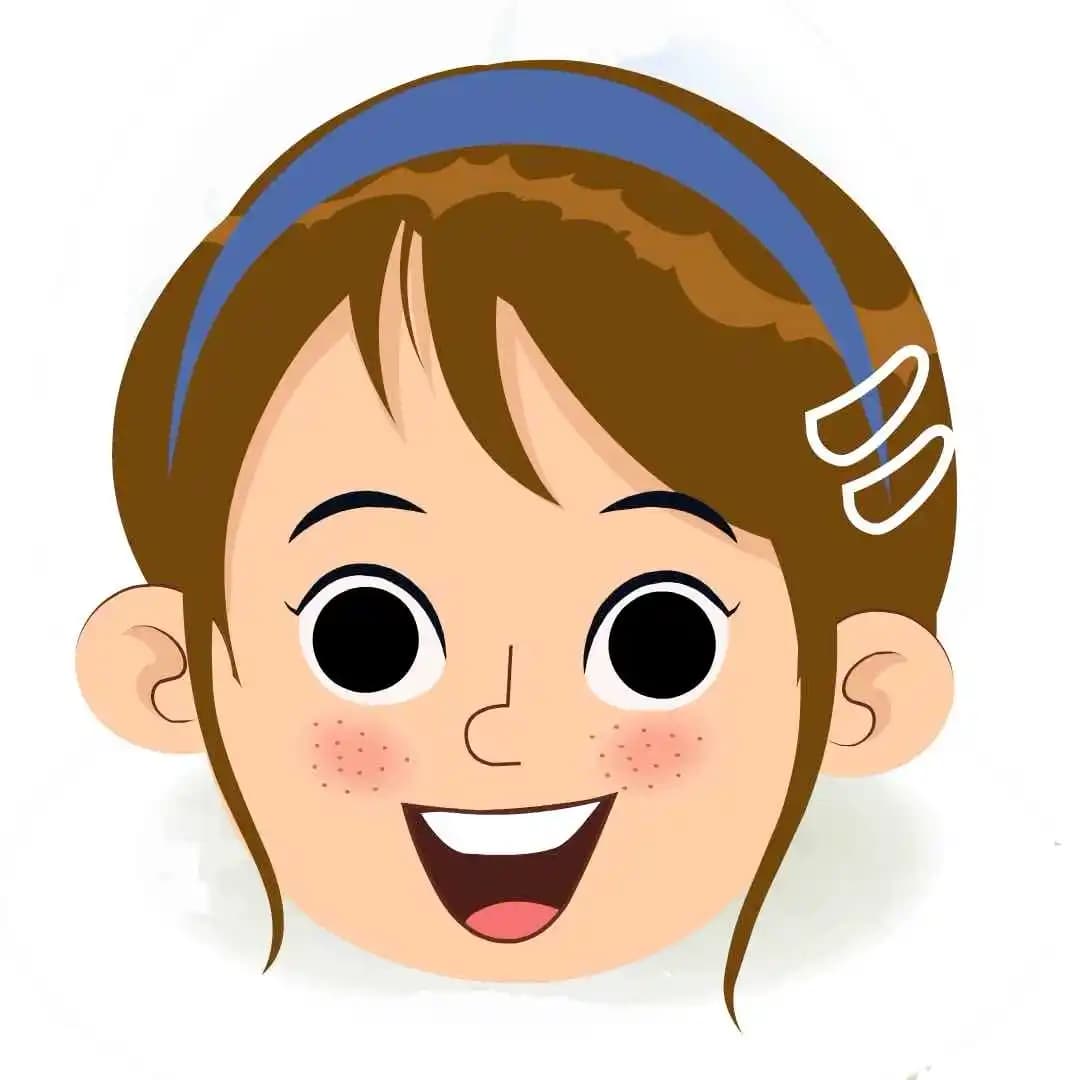 A little school girl animated cartoon face with different facial expressions aka nancy