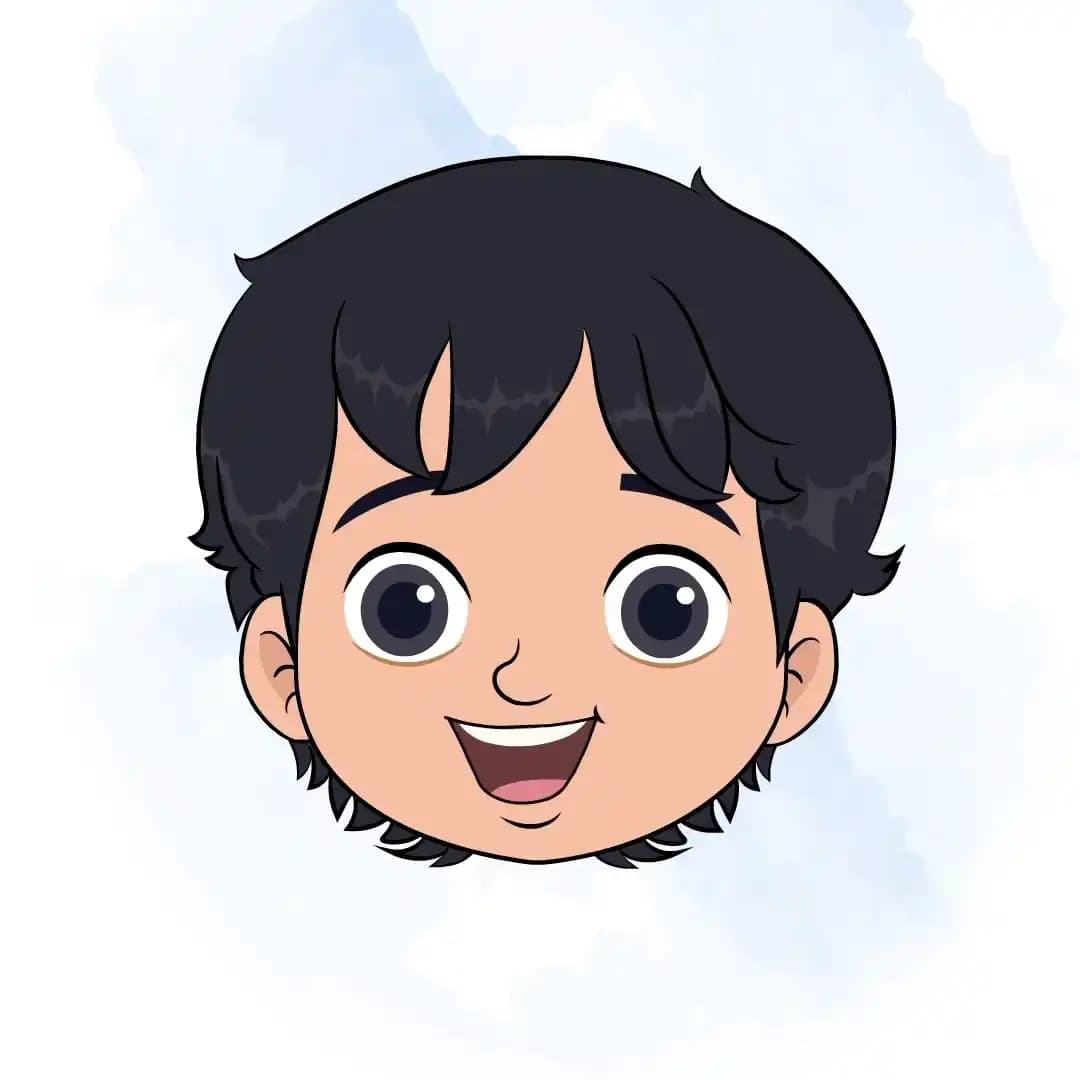 A smart school boy animated cartoon face with different facial expressions aka min min