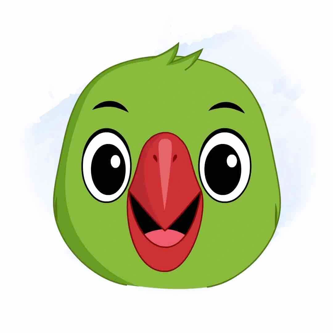 A green parrot animated face expression vector cartoon character AKA Mithu