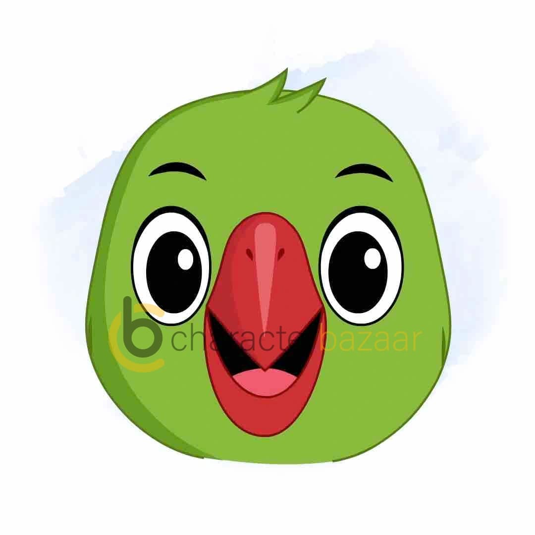 A green parrot animated face expression vector cartoon character AKA Mithu