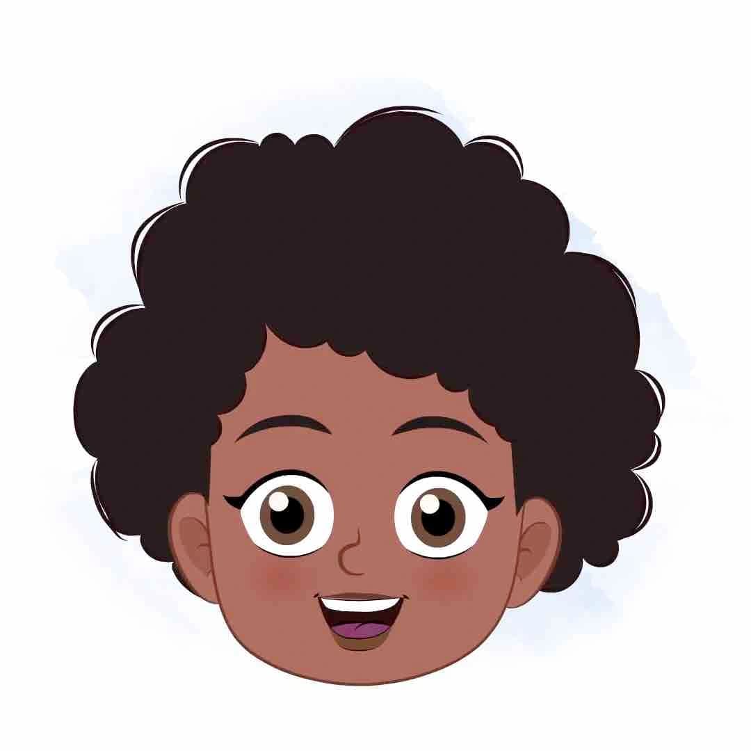 A cute black girl animated cartoon face with different facial expressions aka jenny