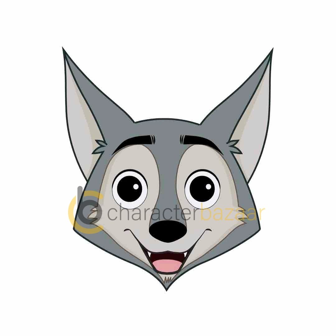 Gray Wolf animated cartoon face with different facial expressions