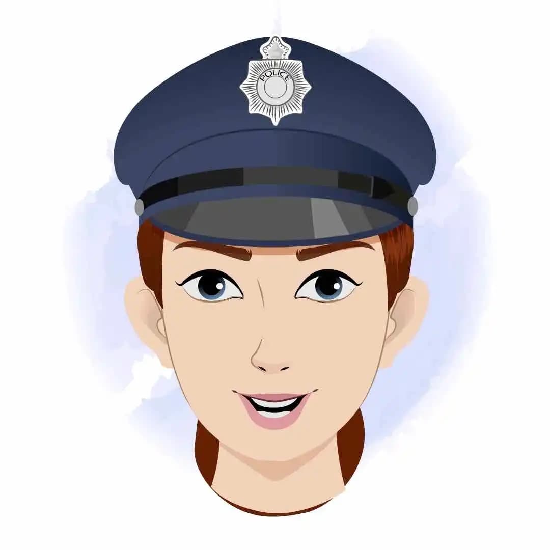 A female police animated cartoon face with different facial expressions aka miss emma