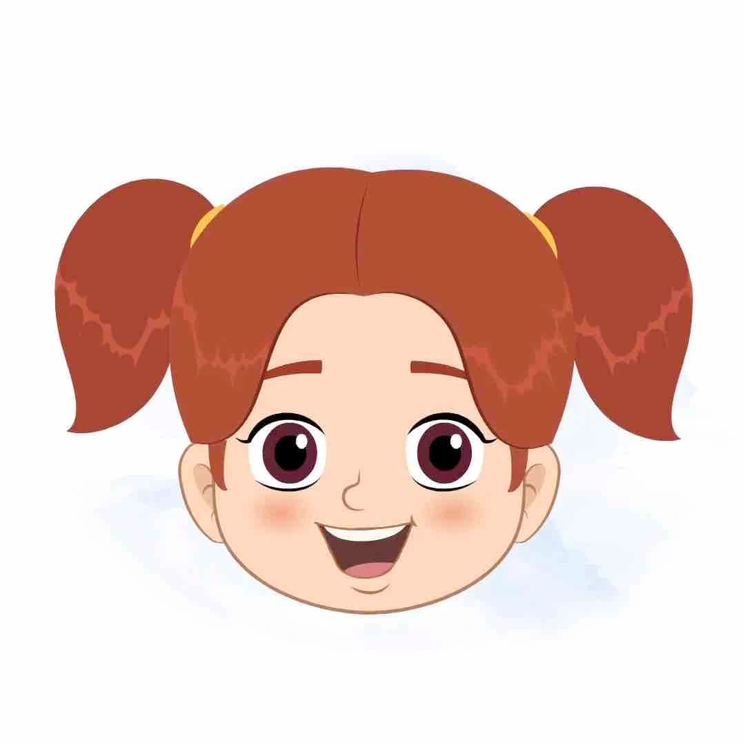 A cute girl animated cartoon face with different facial expressions aka kira