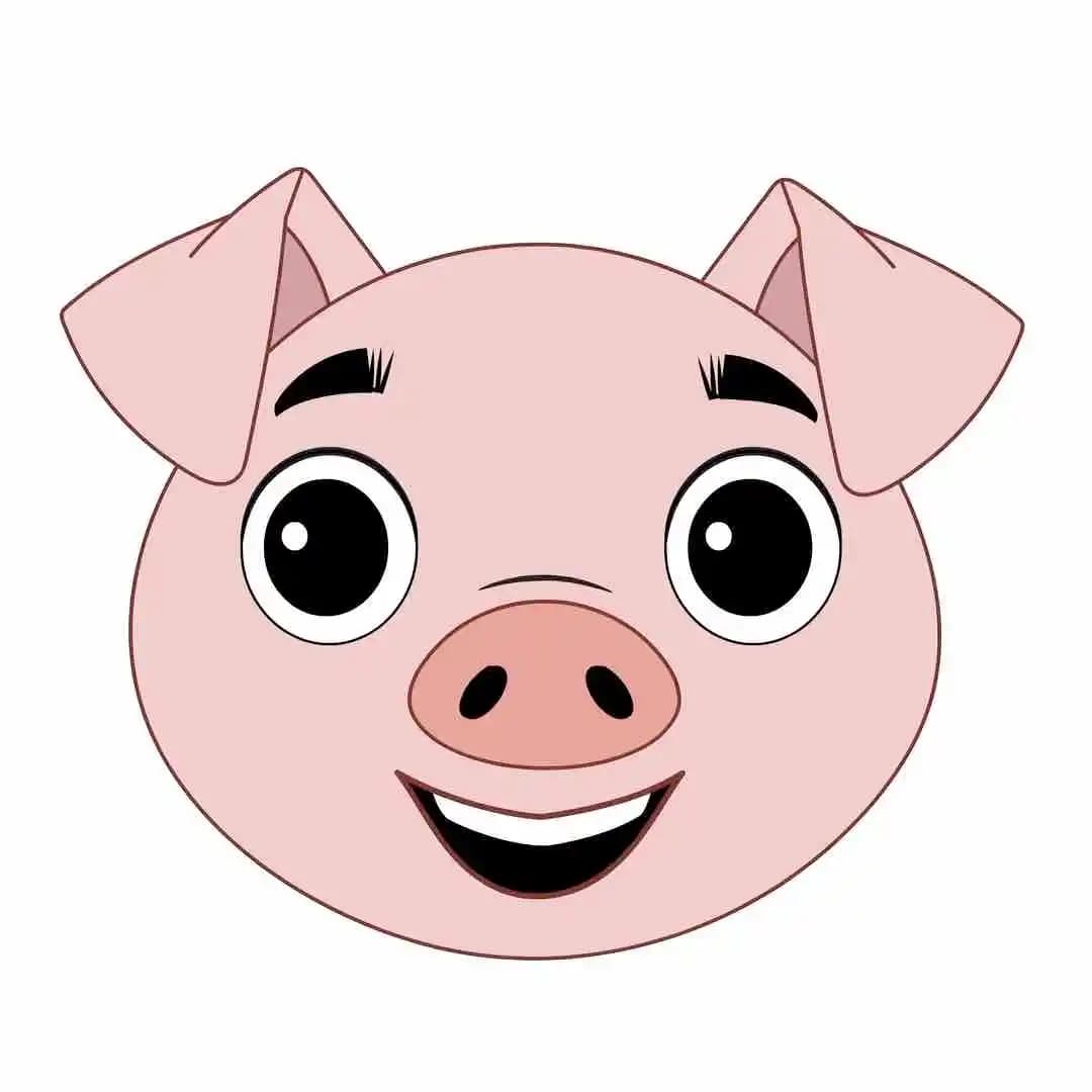 A cute pig animated cartoon face with different facial expressions aka puffy the pig