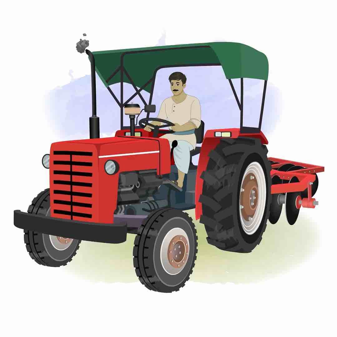 An Indian village man driving tractor animated vector cartoon character AKA Bhola