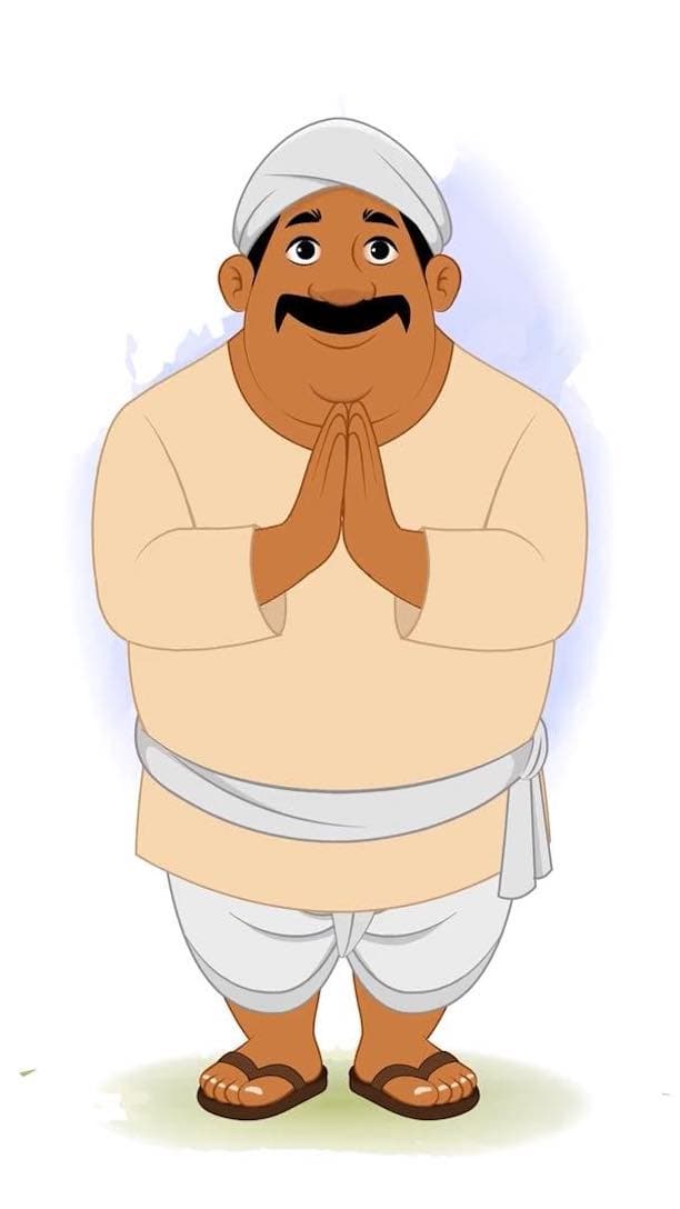 A fat Indian village man greeting animated vector cartoon character AKA Kishan Lal