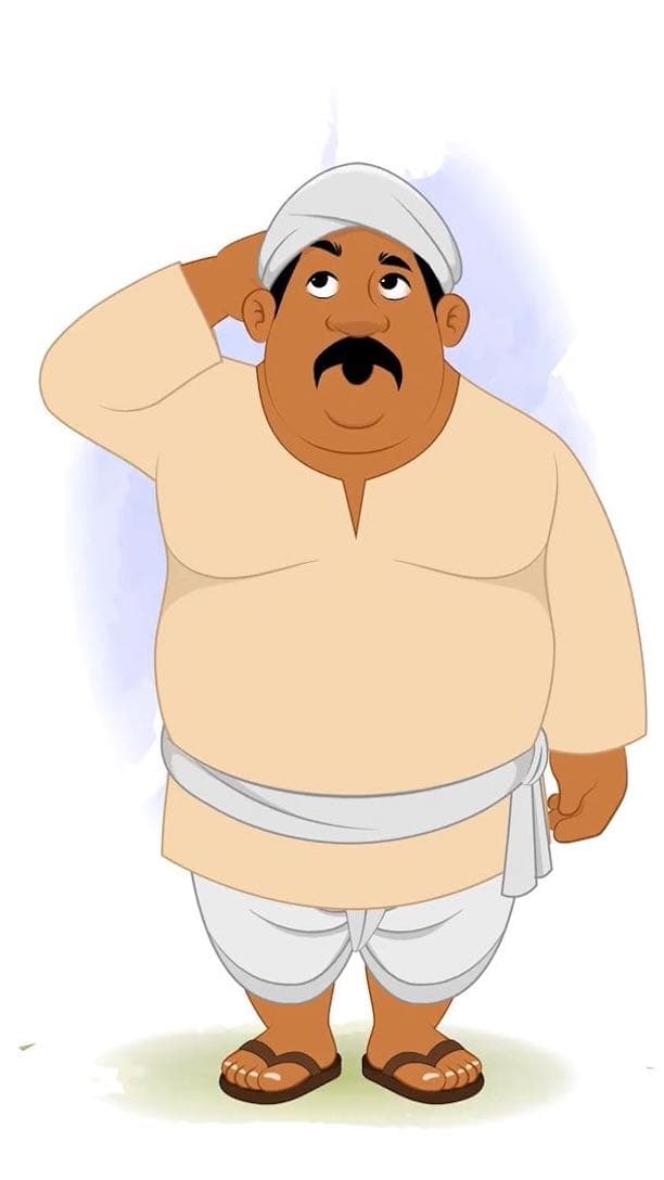 A confused fat Indian village man animated vector cartoon character AKA Kishan Lal